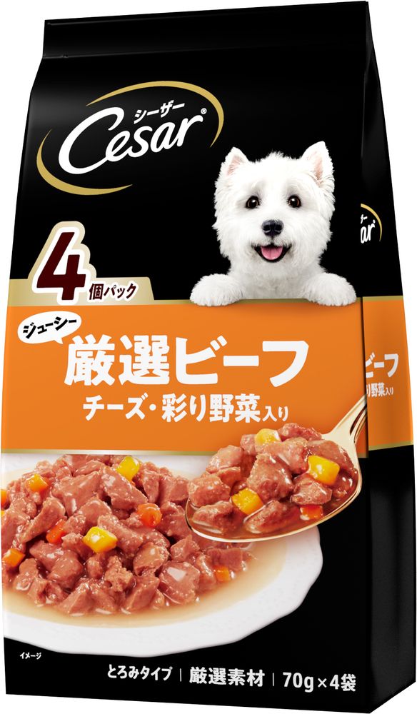 （まとめ買い）マース シーザー ジューシー厳選ビーフ入り チーズ/彩り野菜入り 70gx4袋 犬用フード [x12]