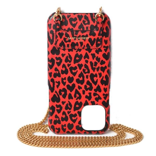 スマホショルダー/iPhoneケース/iPhone11proケース SAINT LAURENT レオパード柄 レッド/ブラック
