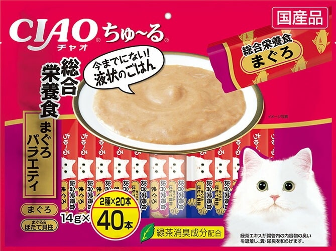 （まとめ買い）いなばペットフード CIAO ちゅる 総合栄養食 まぐろバラエティ 14gx40本 猫用おやつ [x3]