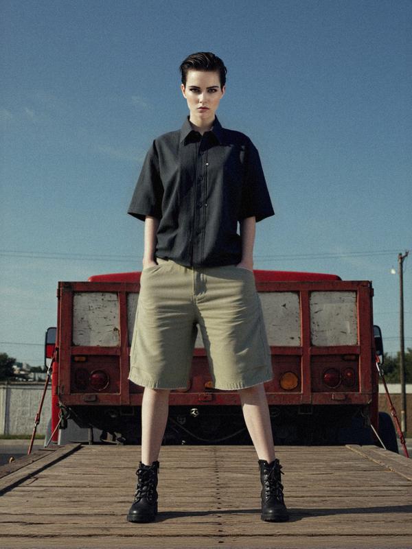 クロップリベットハーフシャツ ブラック