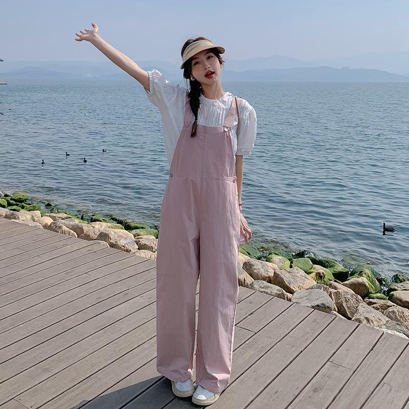ピンクカジュアルスリムオーバーオールレディース夏2025春と秋小さな怠惰なスタイル韓国スタイルストレートジャンプスーツ