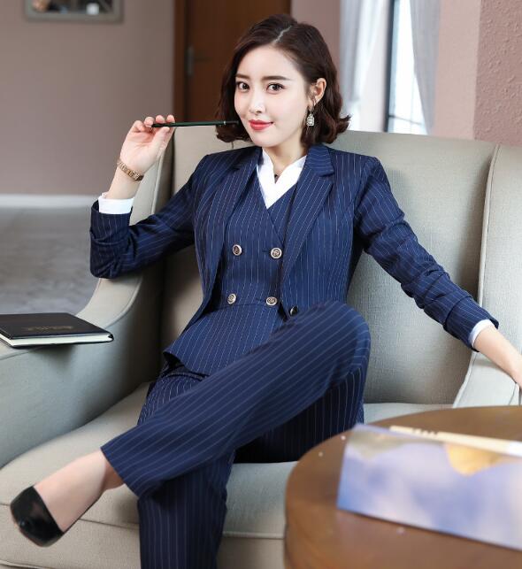 洗えるスーツ「春秋着」3点セットスーツ ビジネス 長袖ジャケット+パンツ/スカート+シャツ フォーマル 通勤 OL オフィス 制服 春秋着 着痩せ 20代30代40代 ママ 面接 パンツスーツ 縞々柄