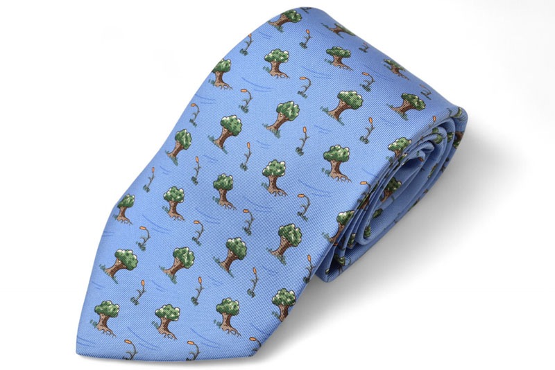 ネクタイ シルクツイルタイ ライトブルー 樹木/風