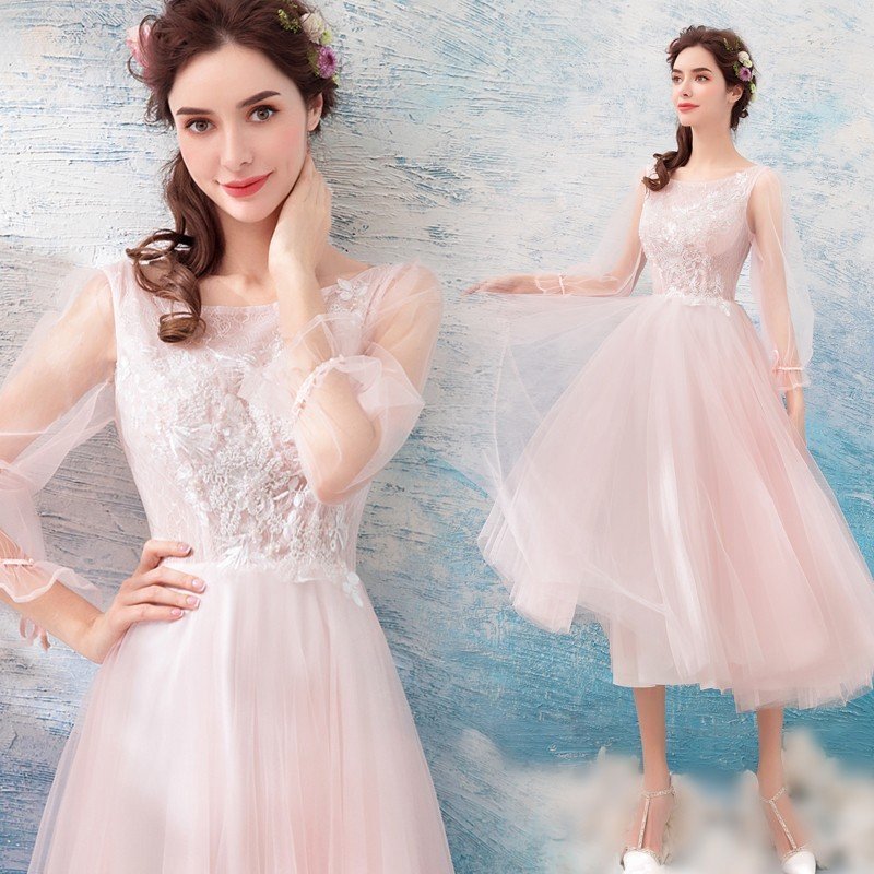 ミニドレス カラー 安い 袖あり ウエディングミニドレス 結婚式 ワンピース 発表会 演奏会 披露宴