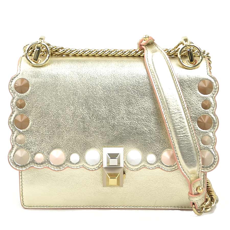 フェンディ FENDI ショルダーバッグ キャナイ スモール レザー/メタル ゴールド レディース 8M0381 OZ8 e61314a