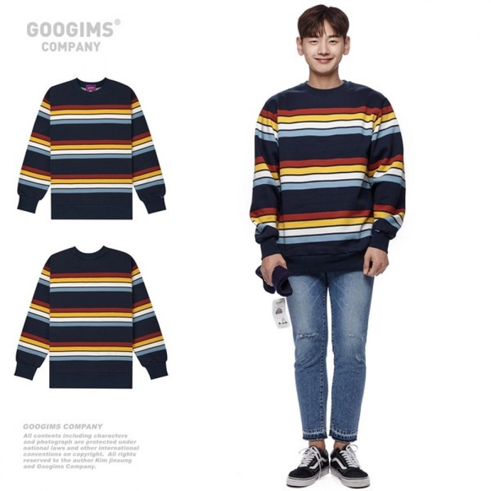 (グーギンズ) Gugims 1227_ストライプ起毛スウェットシャツ_オーバーフィット