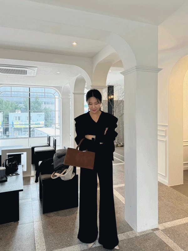 [コスパ/今年の冬の制服！！] モント 肩ショールVネックニットパンツ スリーピースニットセット マーシールック 着飾ってないルック