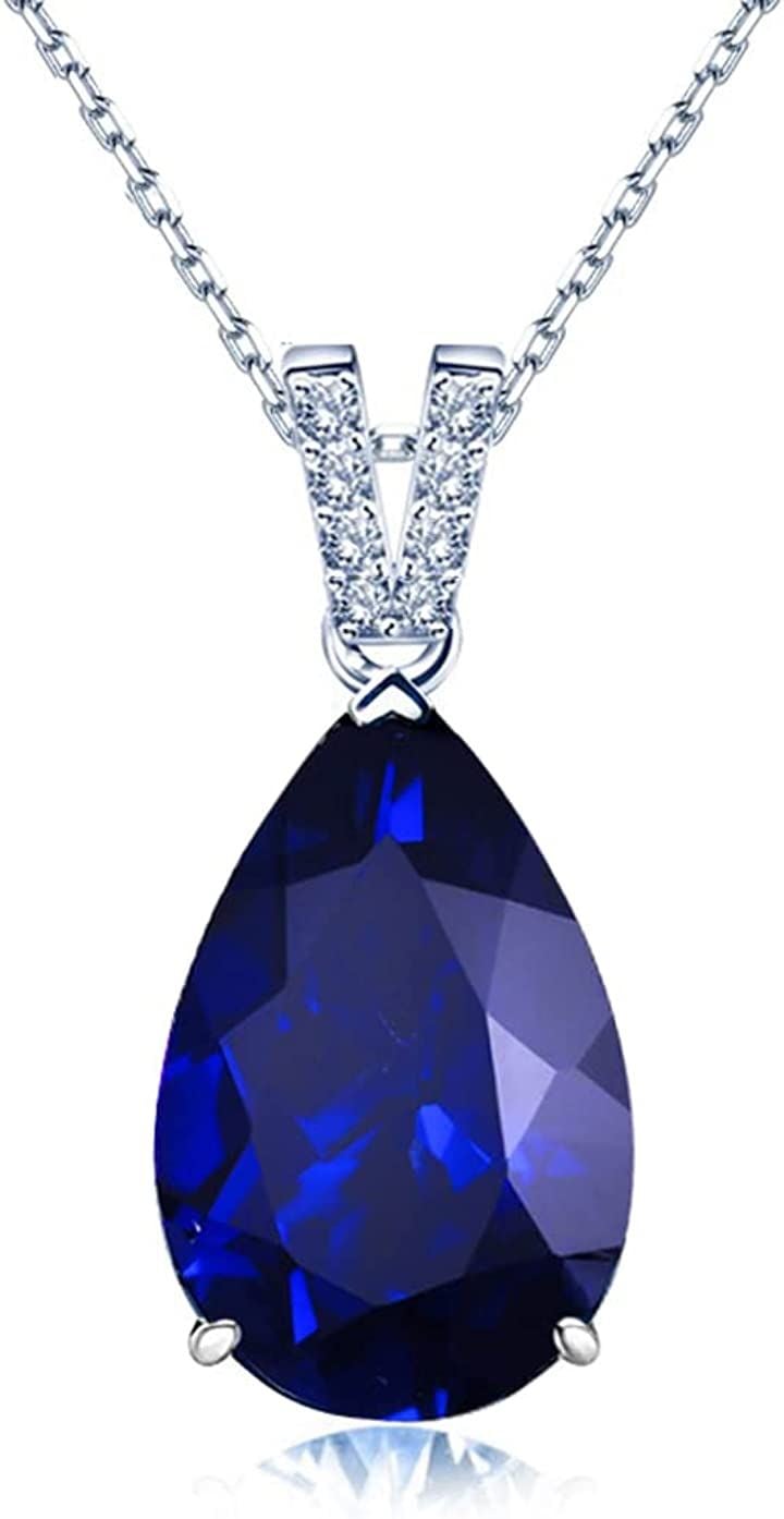 誕生石 LUCKY レディース 925シルバー ネックレス ペンダント(9月 誕生石 合成サファイア)