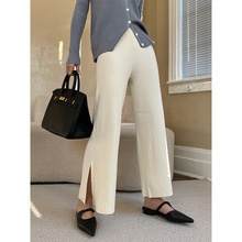 パンツ ワイド サイドスリット リブ ニット ストレート ハイウエスト シンプル TKOR0035 6,619円