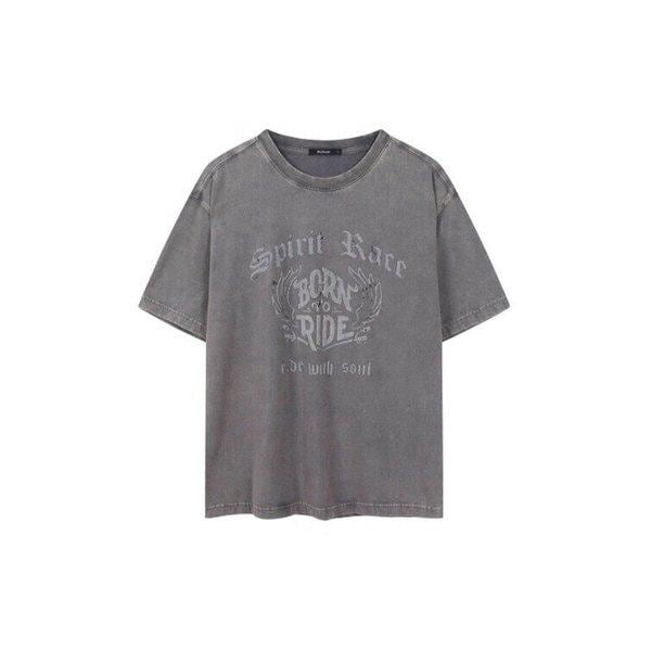 男性ルーズフィットヴィンテージアートワーク半袖Tシャツ_DJ