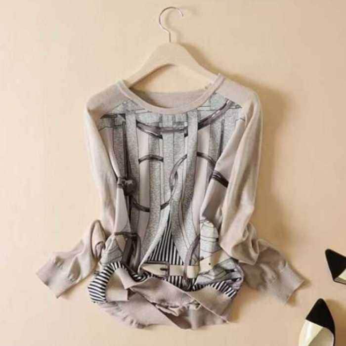 きれいめレディースファッション トップス M L スカーフ柄 薄手ニット