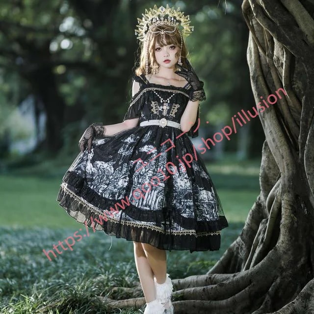 3日発送 ロリータスカート古城の饗宴ダークゴシック風jskキャミソールワンピース宮廷風二次元の日常177