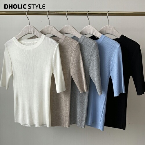 ラウンドリブ半袖ニット・p643063