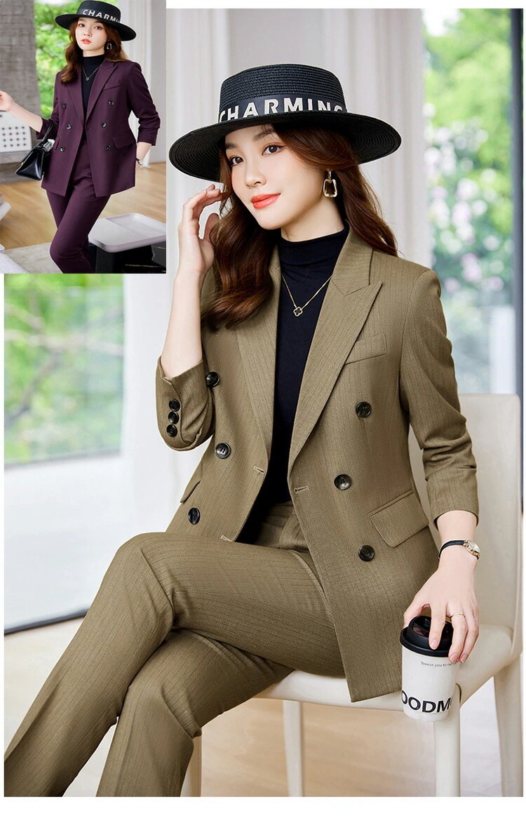 【追加】2色 パンツスーツ スーツ 2点セットストライプ 長袖 ジャケット＋パンツ ビジネス スリムスーツ おしゃれスーツ ビジネススーツ セレモニースーツ 2つボタンスーツ スキニーパンツ リク