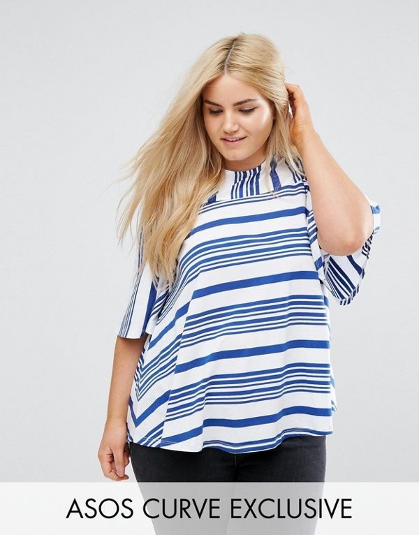 ASOS エイソス レディース 大きめサイズ ゆったりサイズ 送料無料 Stripe CURVE Top In Stripe With Ruffle & Cold Shoulder