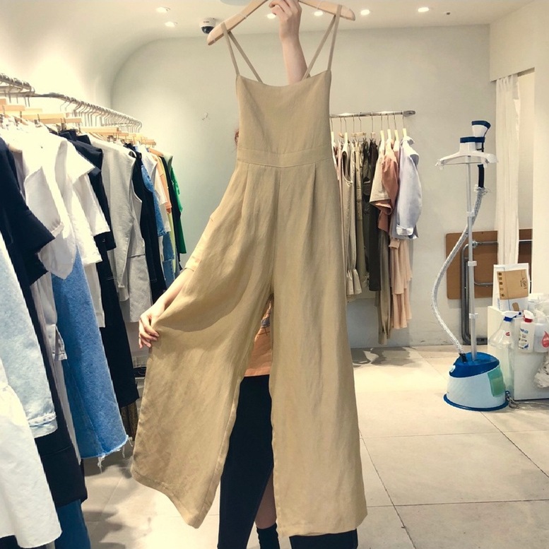 オールインワン レディース パンツオールインワン サロペットパンツ ジャンプスーツ オーバーオール ワイドパンツ ハイウエスト キャミソール カーキ ブルー ブラック 黒 大人可愛い きれいめ