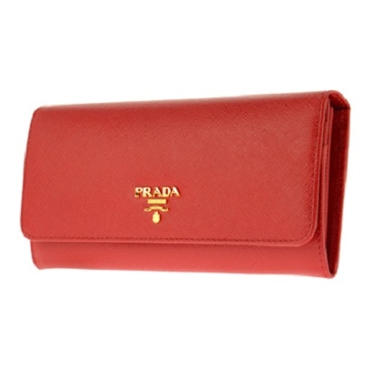 PRADA 1MH132S-ME-FUOCO プラダ スナップ長財布 チェーン付パスケース 型押レザー レッド/ゴールド 137,500円