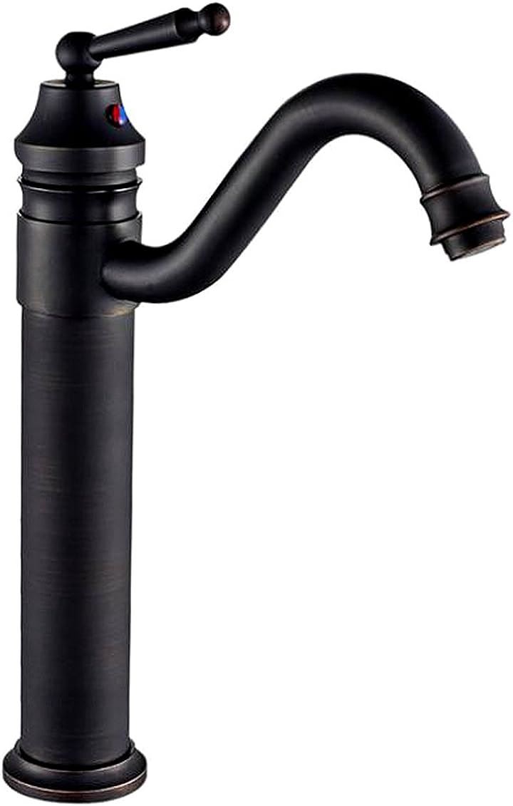 洗面用 アンティーク 混合水栓 ブラック 蛇口 シングルレバー レトロ 洗面台 ロング水栓 手洗い鉢 トール水栓 手洗いボウル SK61(ブラック)