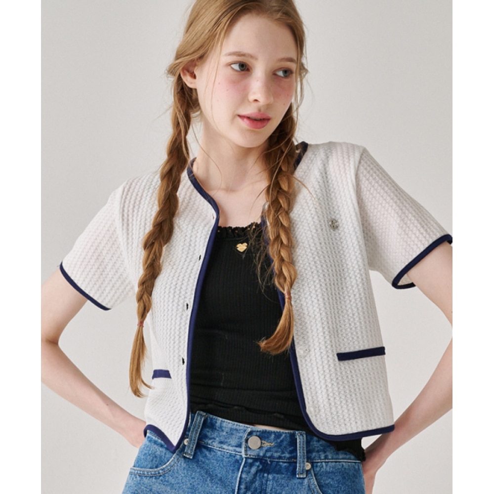 Ronron サマーツイードラインカーディガンアイボリー