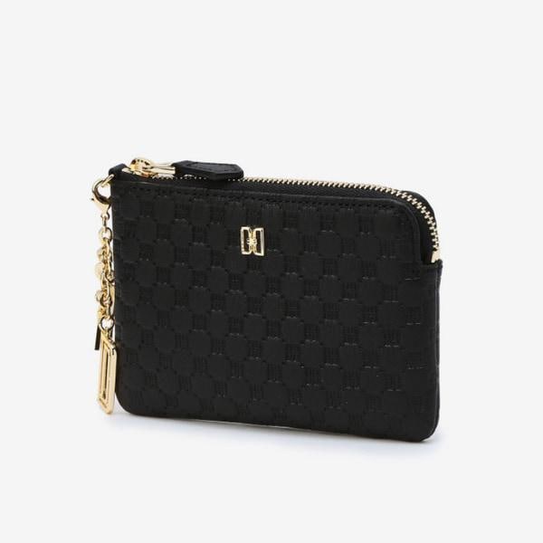 DCHO3E519BK [LOUIS DD] ブラック DD ロゴパターン 牛革 ジッパー小銭入れ