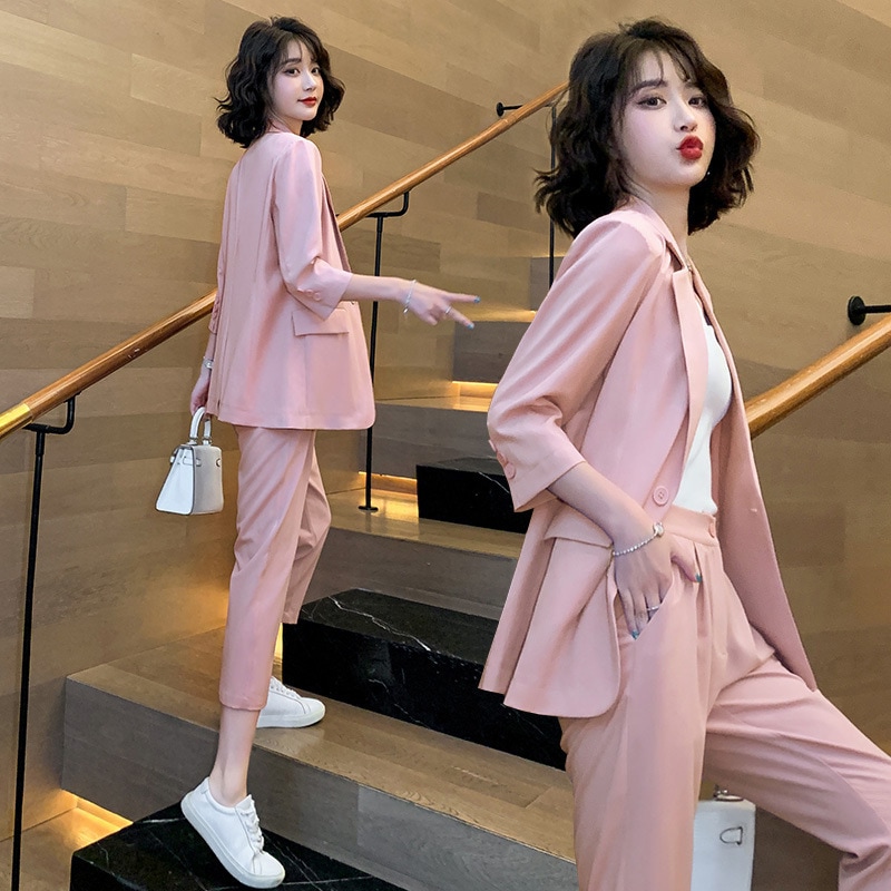 セットアイテム パンツ アウター ジャケット スーツ クロップドパンツ 袖あり 9分袖 襟付き スーツ襟 ストレート ファスナー ハイウエスト 前開き 2way 大人可愛い きれいめ シンプル 大人