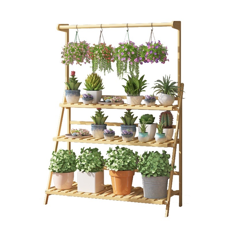 ハンギングバスケット フラワースタンド 夏 寄せ植え おしゃれ フック 屋外 ベランダ 3段 竹 白 ホワイト 三段 幅70 幅100