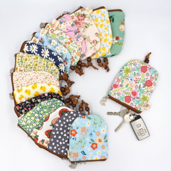 キーケース コットン 韓国 軽い 少し大きめ 可愛い 植物柄 動物柄 スマートキーカバー 鍵入れ