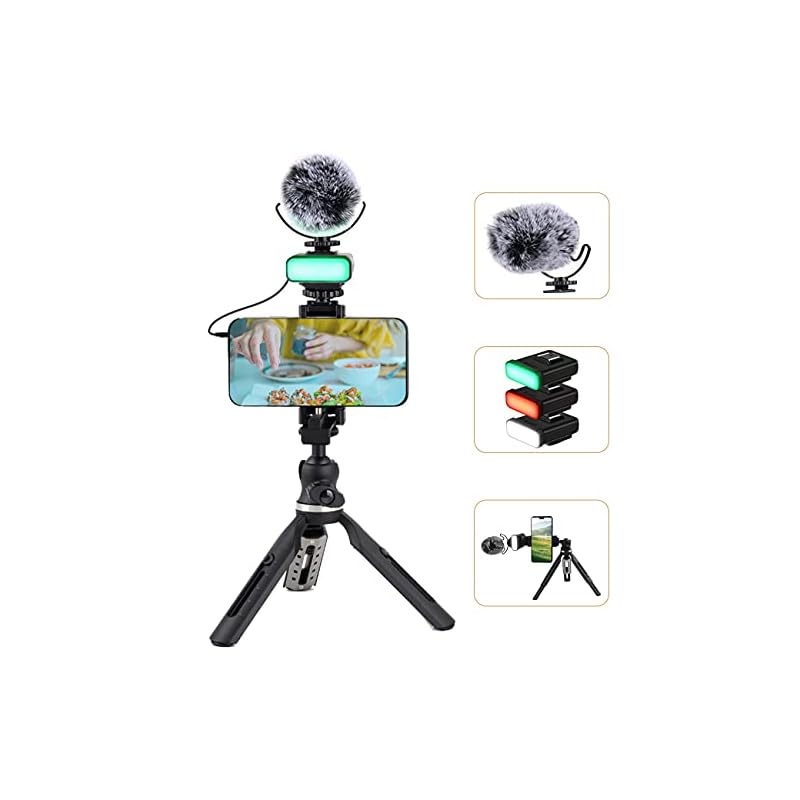 スマートフォンビデオマイクキット マイクLEDライトスマホホルダーミニ