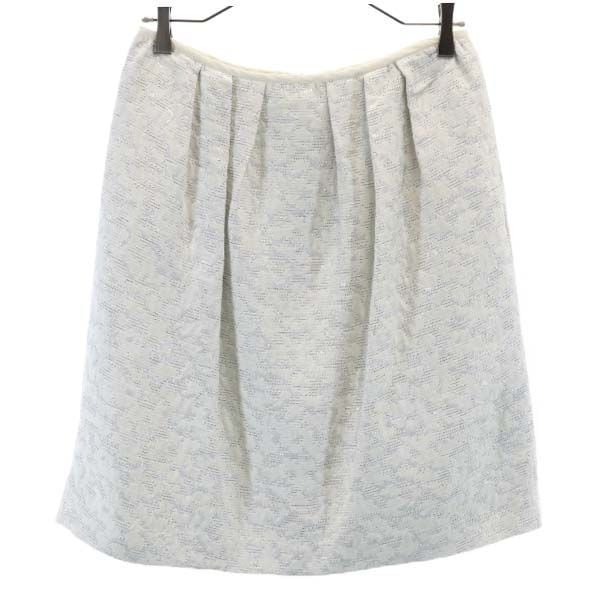 未使用 総柄 ミディ丈 タック スカート 38 ホワイト レディース