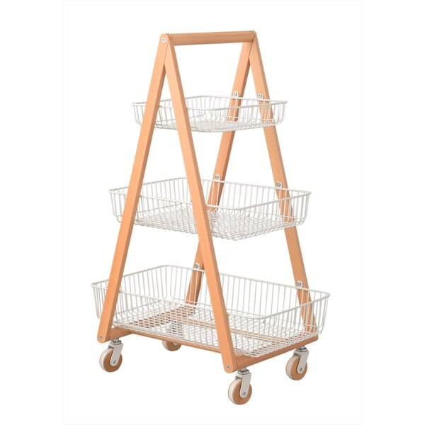 スチールと天然木の北欧ナチュラルなバスケットワゴン 北欧 ナチュラル アウトドア ガーデン 収納家具 リビング ダイニング キッチン