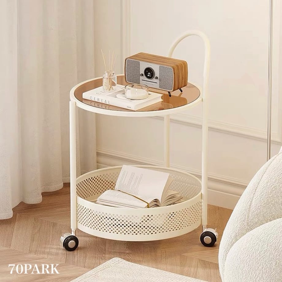 キャスター付 ラウンド バスケット サイドテーブル 全2色 おしゃれ 韓国インテリア 韓国雑貨 韓国っぽ インテリア雑貨 韓国