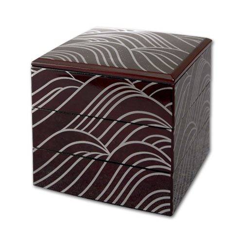 紀州塗り　4.5寸　三段　重箱　しろがね