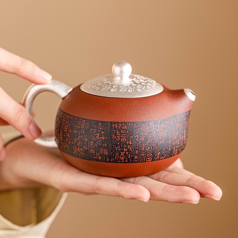 Baifu Zhuni Zisha ティーポット ハンドメイド 999 シルバー Xishi ティーポット カンフーティーセット ティーポット ホームティーブリューイング シングルポット