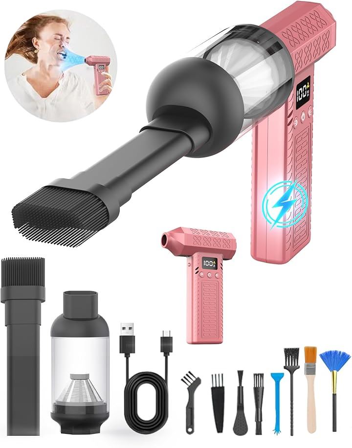 1台2役300000rpm電動エアダスター・15000paミニ掃除機・3段風量調整・世界トップレベル超強力 最大風速74m/s 小型 洗車ブロワー ハンディ掃除機 急速充電式(ピンク) 5,377円