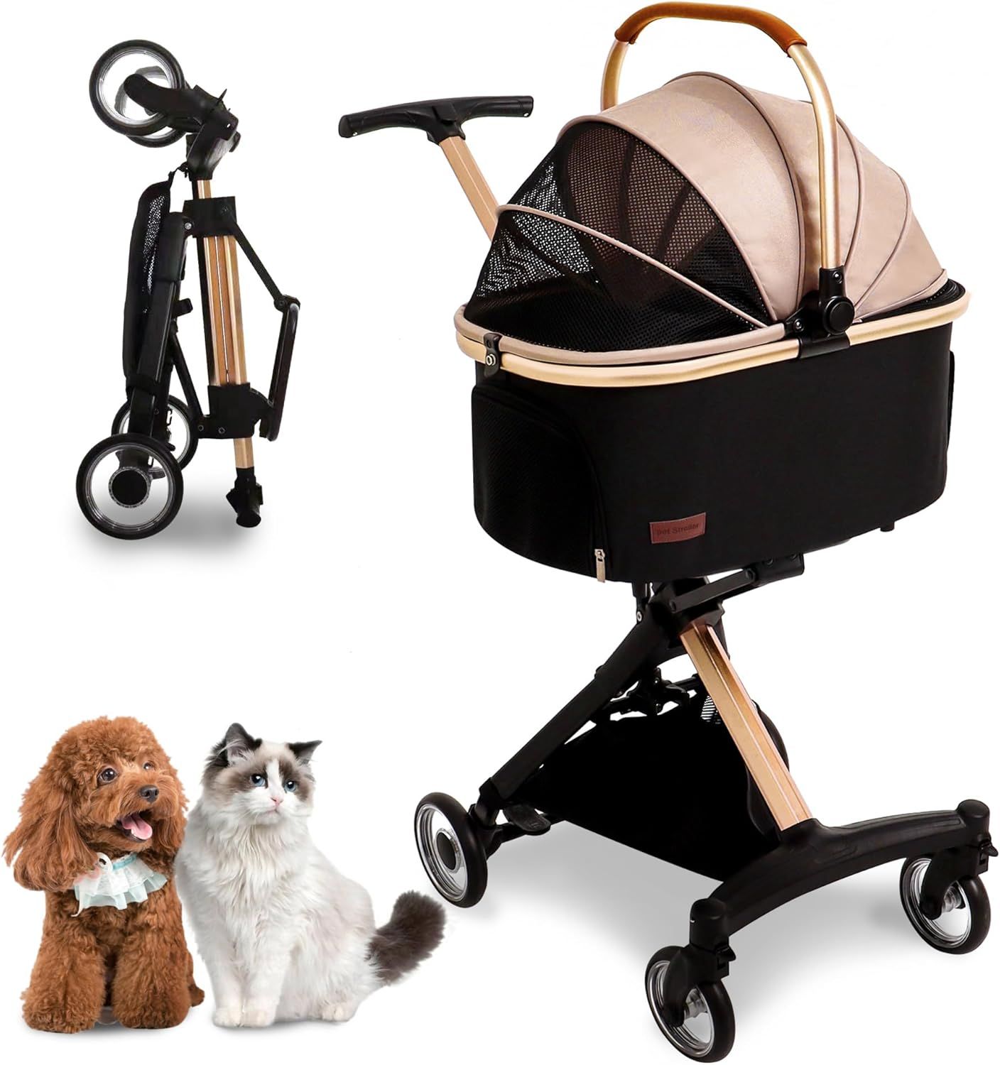 ペットカート 分離型 犬 猫用 バギー いぬ用 コンパクト 軽量 組み立て簡単 折り畳みわんタッチ2way 前輪360回転 後輪ブレーキ付き 耐荷重20Kg 猫 小型犬多頭 中型犬 散歩 外出便利