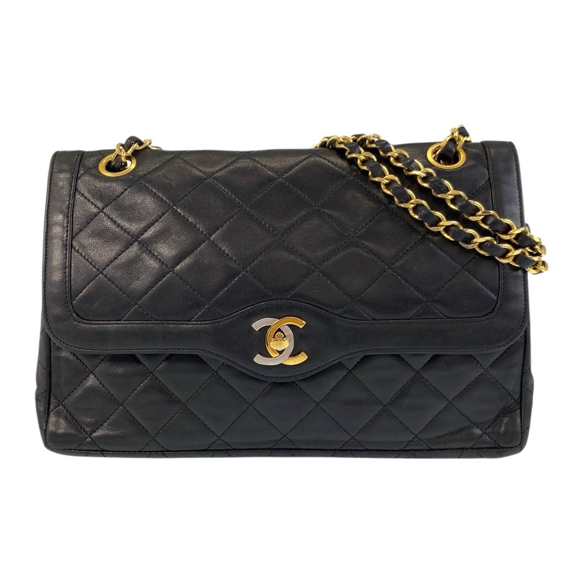 パリ限定 マトラッセ ダブルフラップ ココマーク ターンロック ブラック 黒 ゴールド金具 ラムスキン チェーンショルダーバッグ レディース 502289