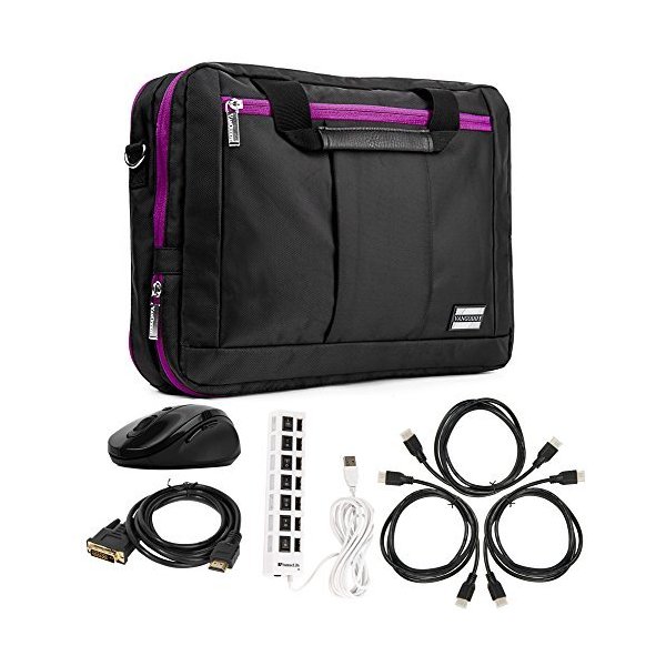Vangoddy Purple Hybrid Bag and Wireless USB Mouse and 3 HDMI Cables and DVI Dual Link and 7 Port USB