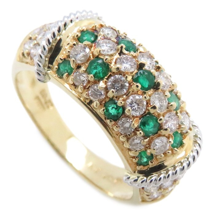 リング 指輪 エメラルド0.30ctダイヤモンド0.65ct 13号 コンビカラー K18YG イエローゴールド × Pt900プラチナ / 64495【中古】