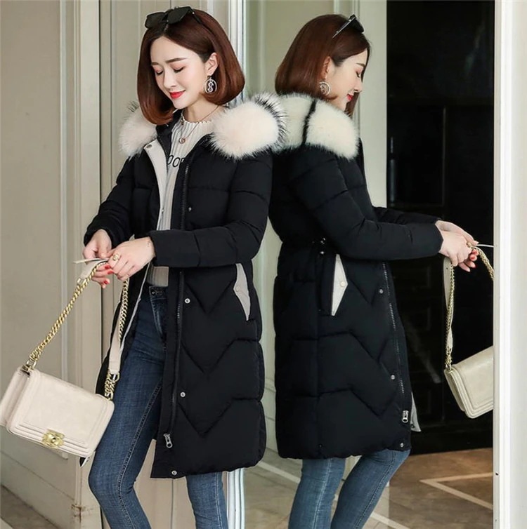 レディース 秋冬 大毛襟 アウター スリムフィット 中長セクション 軽量ダウン風コート暖か