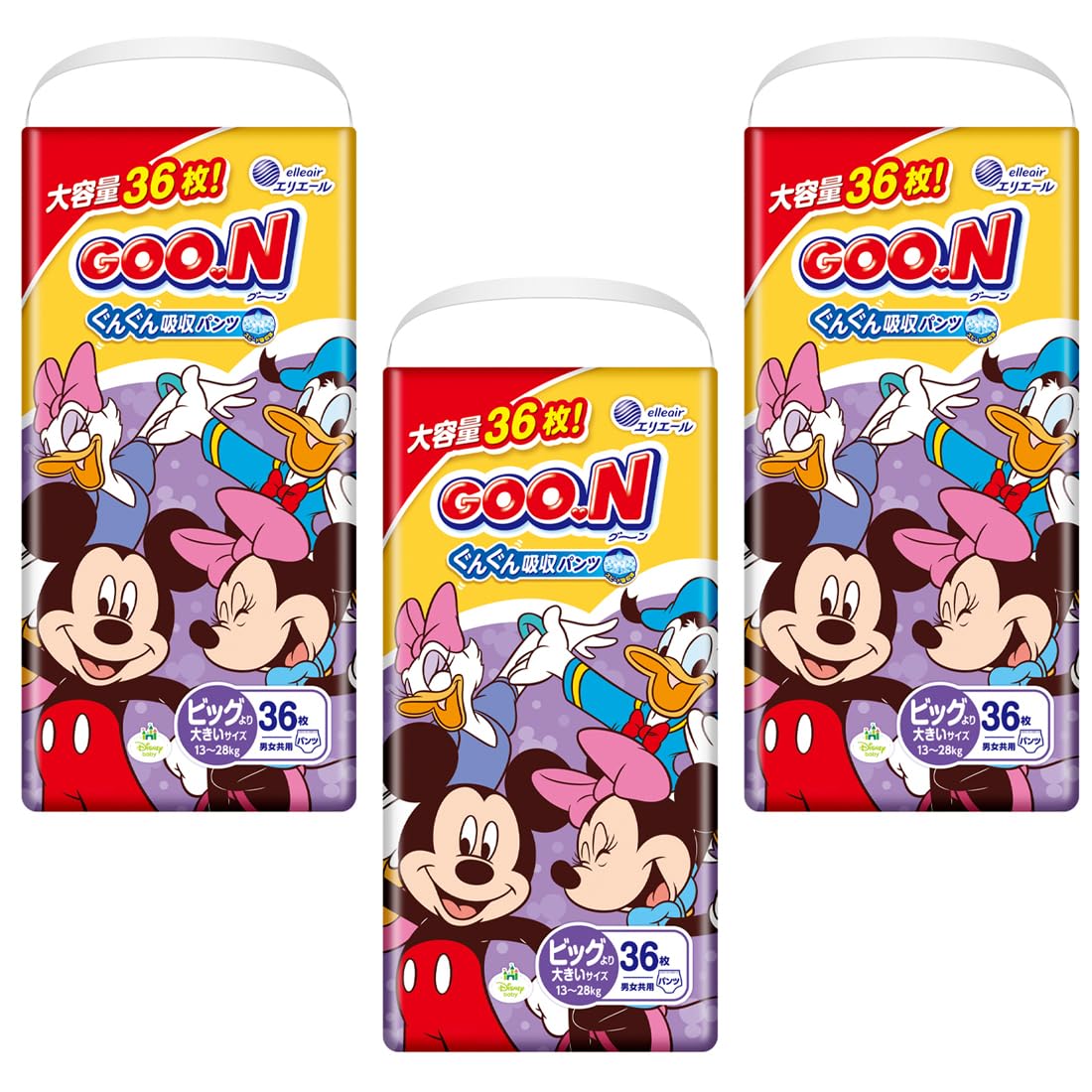 【パンツ BIGより大きいサイズ】グーン ぐんぐん吸収パンツ （まっさらさら通気) (13~25kg) 108枚(36枚×3) 男女共用 [ケー