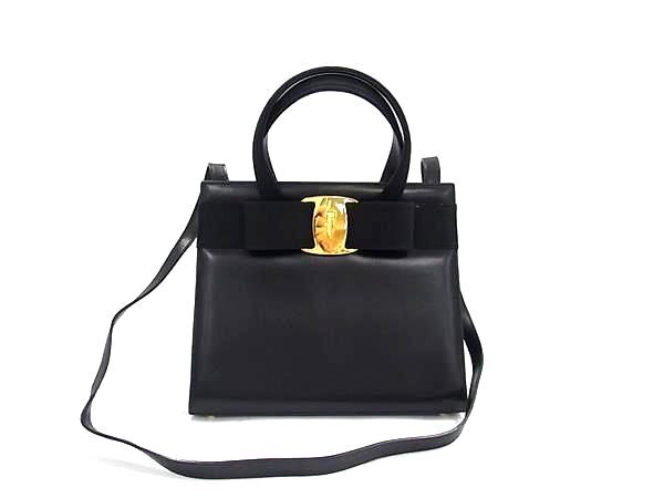 サルバトーレフェラガモ ハンドバッグ ヴァラリボン レザー BA21 4178 2WAY ゴールド金具 ブラック ショルダーバッグ トートバッグ ショッピングバッグ 鞄【本物保証】
