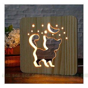 間接照明USB 常夜灯 テーブルライト 0 創造的な木製テーブルランプ可愛い3 D彫刻パターン月子猫