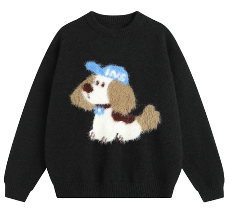 長袖 ニットセーター パピー 編み込み 丸首 クールネック プルオーバー 3色