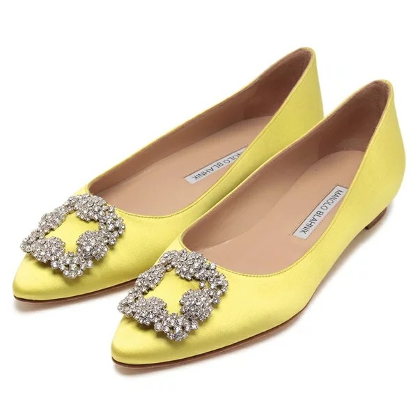 パンプス ハンギシフラット ジュエルバックル イエロー レディース 9XX0347 3296