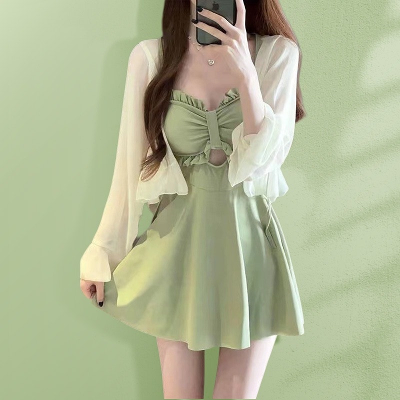 【1つ買うと10つ無料】女性のための水着ワンピース保守的な日焼け止めブラウスをスリムに見せてセクシーでハイエンドの感覚純粋な温泉の水着スーツ