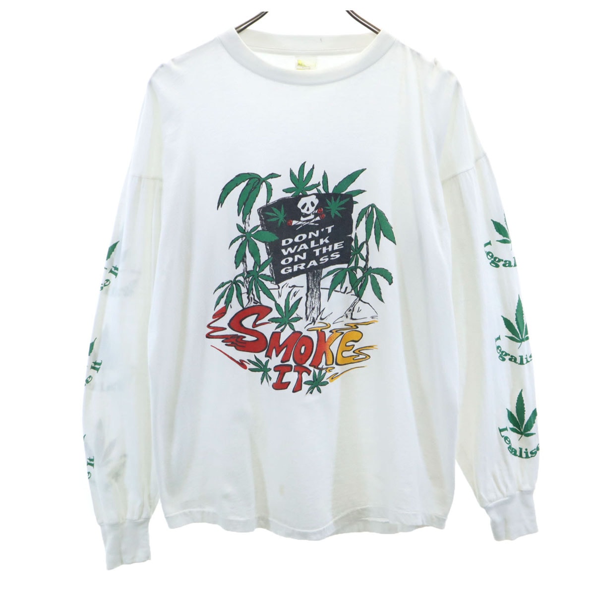OLD オールド 90s 長袖 両面 プリントスカル Tシャツ XL ホワイト メンズ 古着
