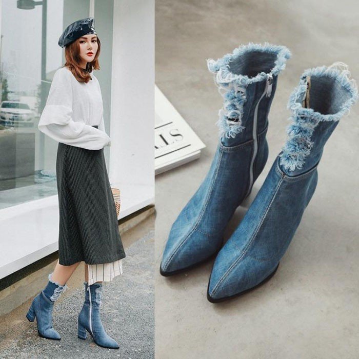 （全店2個購入で200円引き）ショートブーツ レディース ブーツ デニム 無地 靴 疲れない ブーツ　おしゃれ　秋冬 旅行 歩きや