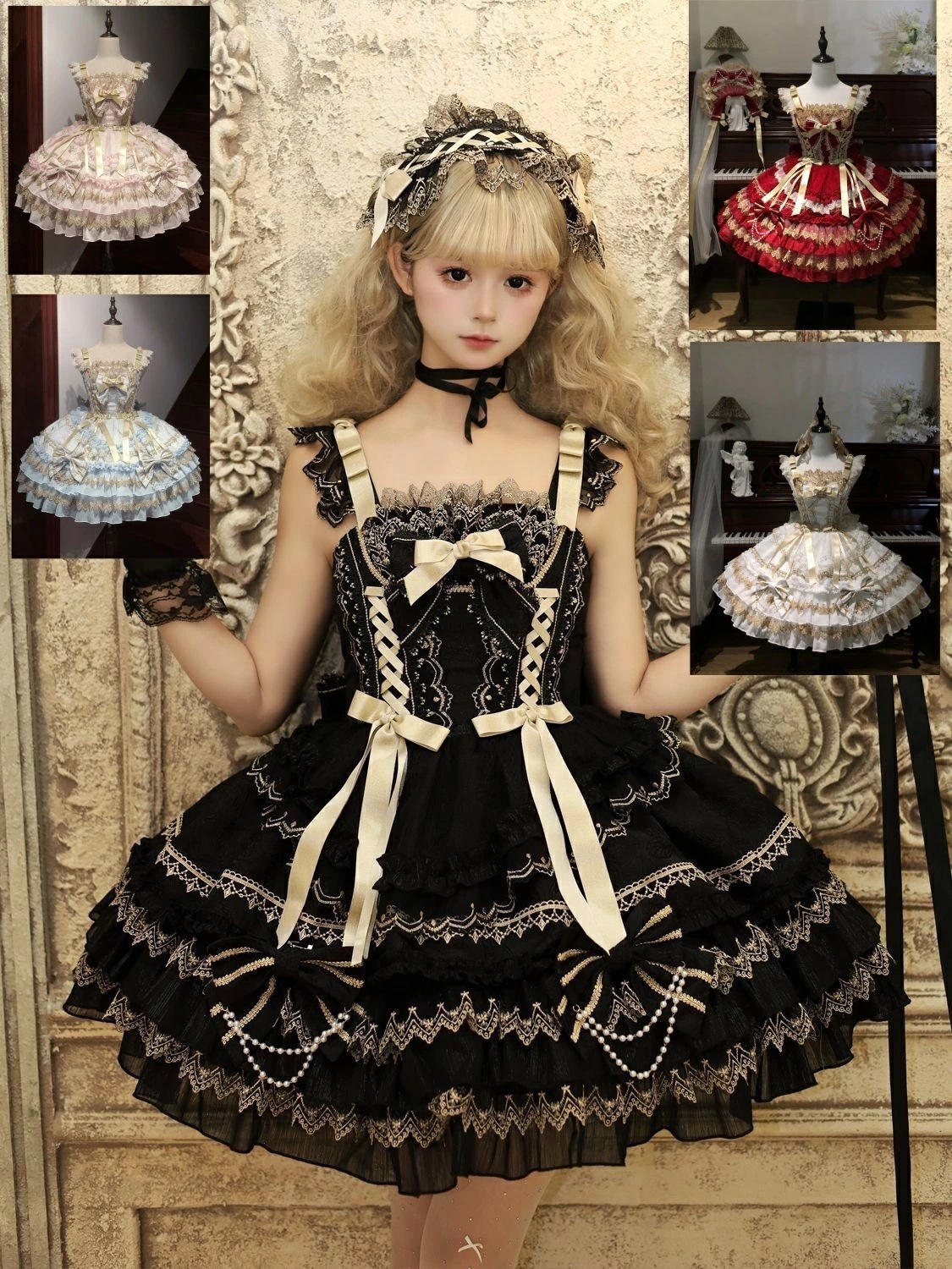 華やかロリータドレス ジャンパースカート 花嫁 フリル ケーキスカート 可愛いロリータ服 甘ロリータ プリンセスライン フレアワンピース 萌え 大人コスチューム ゴスロリ ハロウィン コ