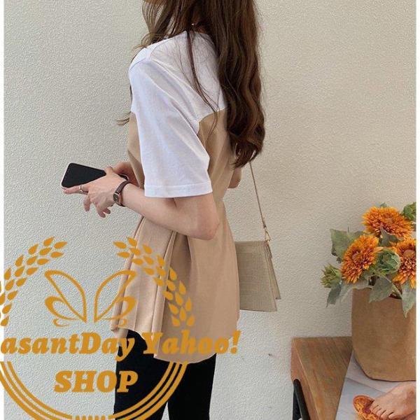 Tシャツ レディース きれいめ 40代 春 夏 上品 半袖 Tシャツ 切り替え チュニック ブラウス 綿 白 トップス オシャレ 韓国風 大きいサイズ Tシャツ