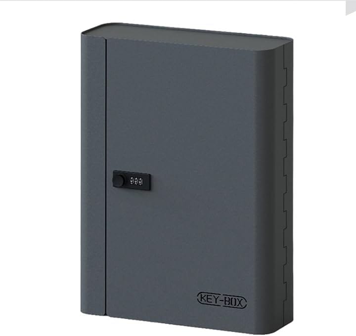 セキュリティキーボックス 壁掛け 暗証番号 ダイヤル式 3桁 keybox 鍵収納 鍵置き 防犯 盗難防止 会社 事務所 業務用 オフィス 車 玄関 別荘 (ダークグレー, 60キー)